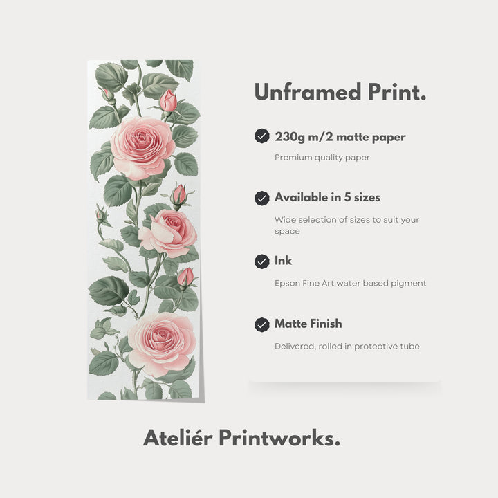 Vintage Pink Floral Tall Skinny Wall Art - V0238
