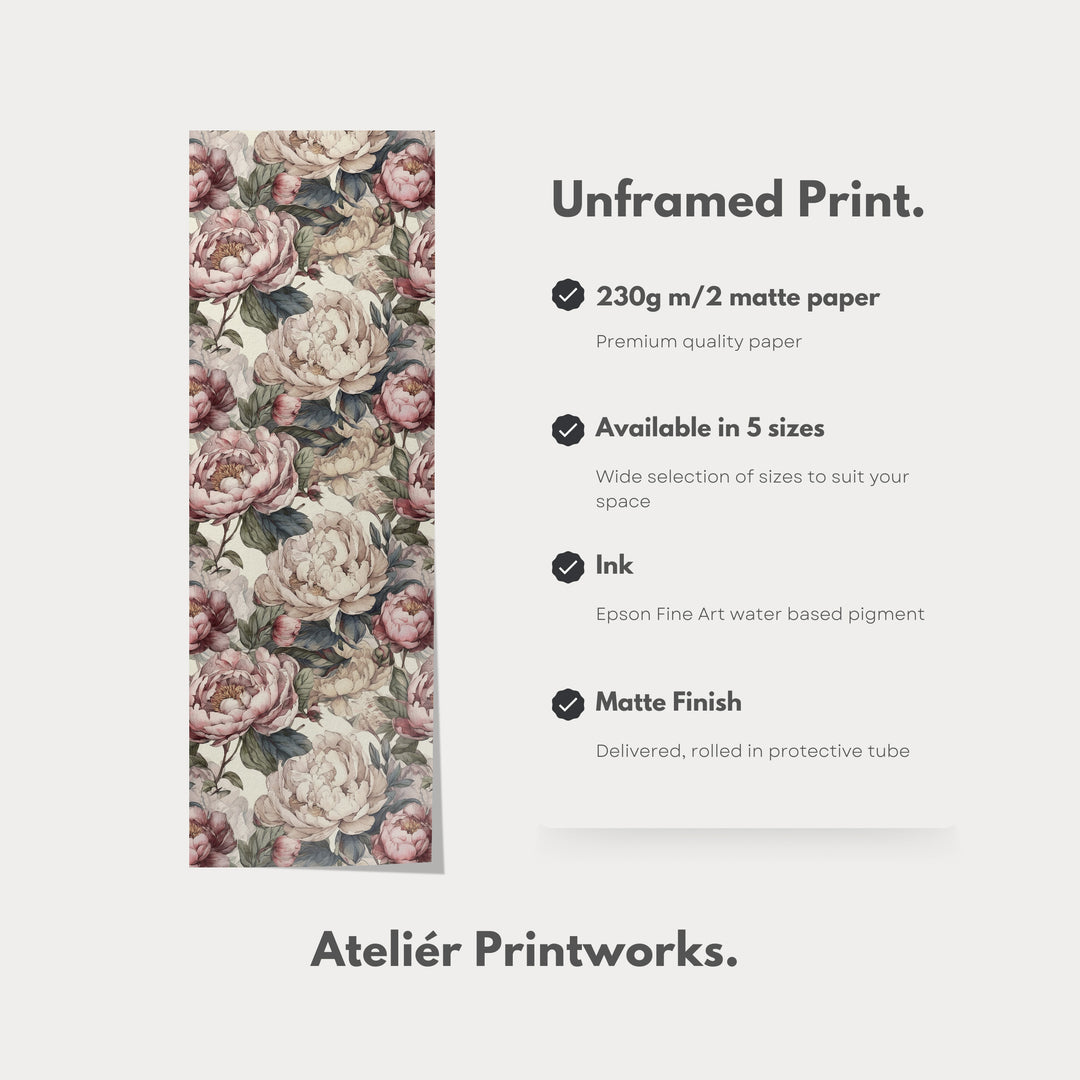 Cottagecore Peony Floral Long Vertical Wall Decor - V0255