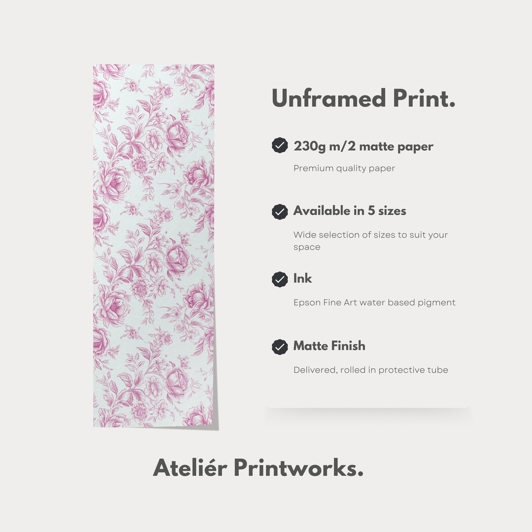 Vertical Floral Long Wall Art Pink Peonies - V0272