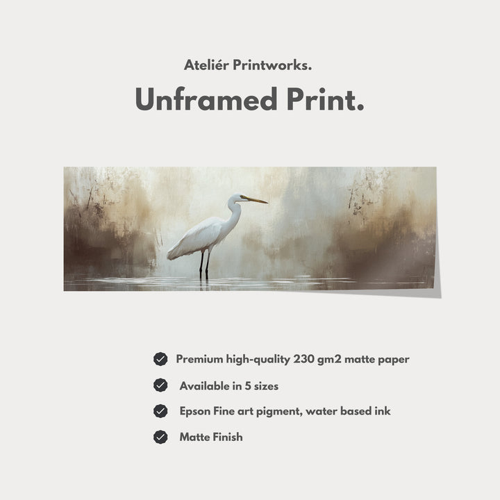 Vintage Heron Panoramic Artwork Long Narrow Wall Art - H0050