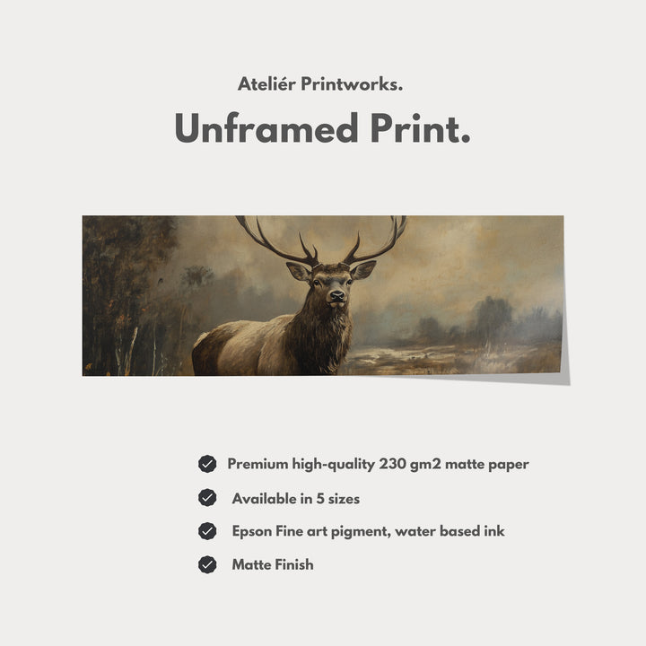 Scottish Stag Horizontal Wall Art Long Canvas Pictures - H0068
