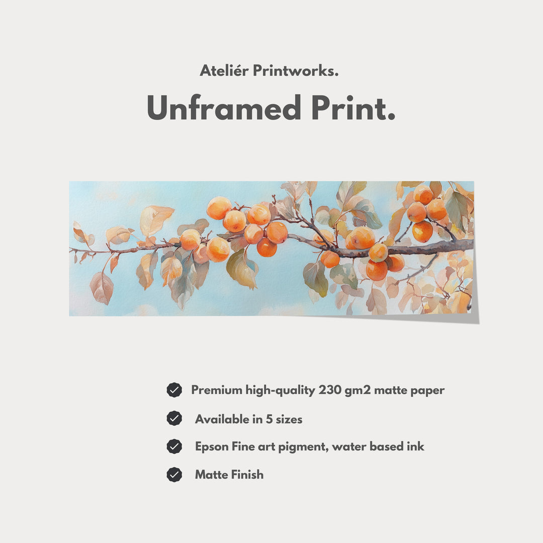 Persimmon Branch Large Framed Long Canvas Horizontal Wall Art - H0130