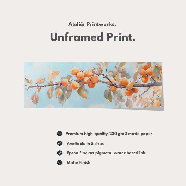 Persimmon Branch Large Framed Long Canvas Horizontal Wall Art - H0130