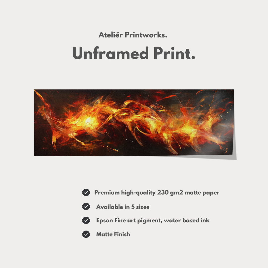 Abstract Flame Long Horizontal Wall Art, Panoramic Wall Art Wide Wall Art - H0135