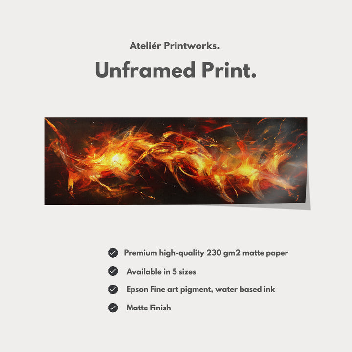 Abstract Flame Long Horizontal Wall Art, Panoramic Wall Art Wide Wall Art - H0135