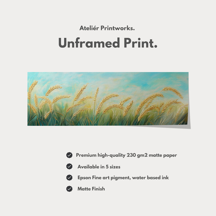 Wheat Field Painting Long Horizontal Above Bed Wall Decor - H0189