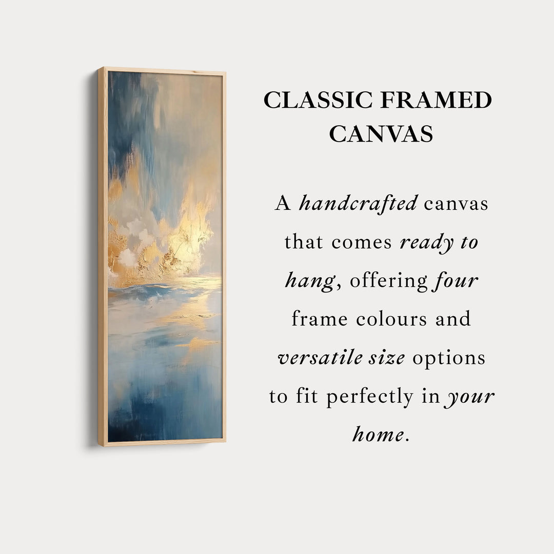 Large Framed Pictures - Abstract Blue & Gold Ocean Vertical Long Wall Art
