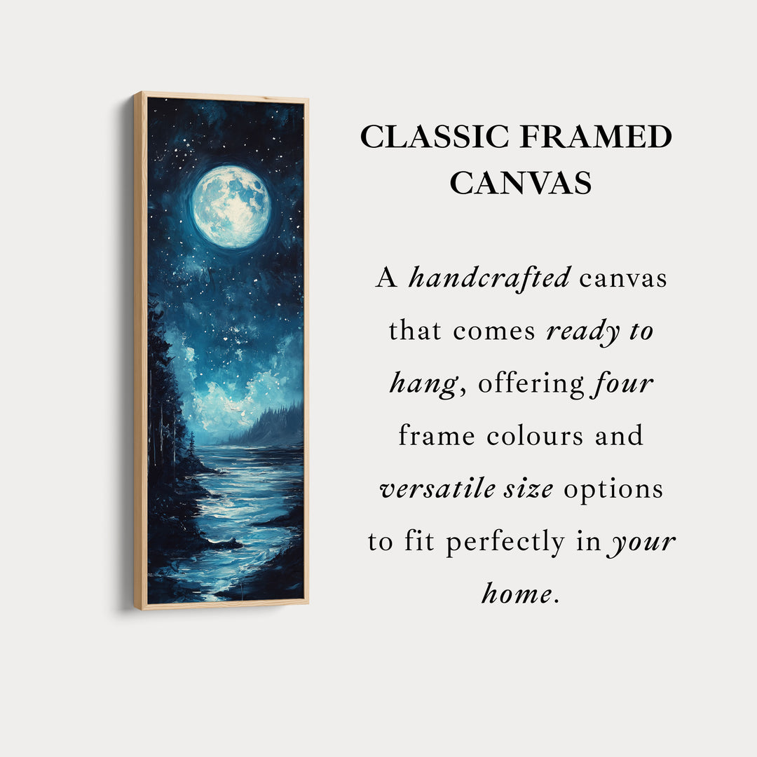 Moonlit Forest Night Vertical Narrow Long Wall Art Canvas