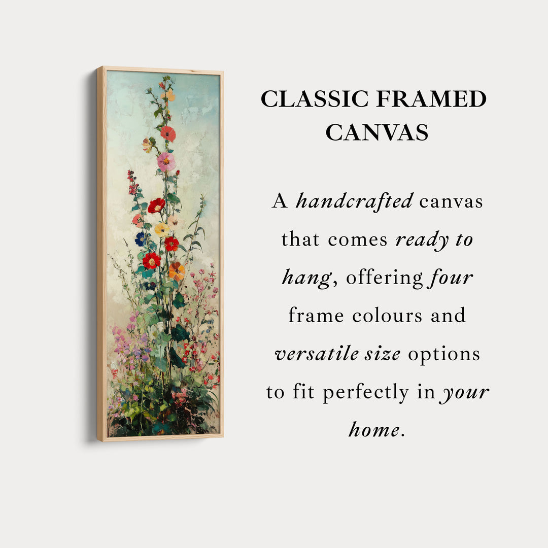 Floral Long Vertical Skinny Large Framed Canvas Decor