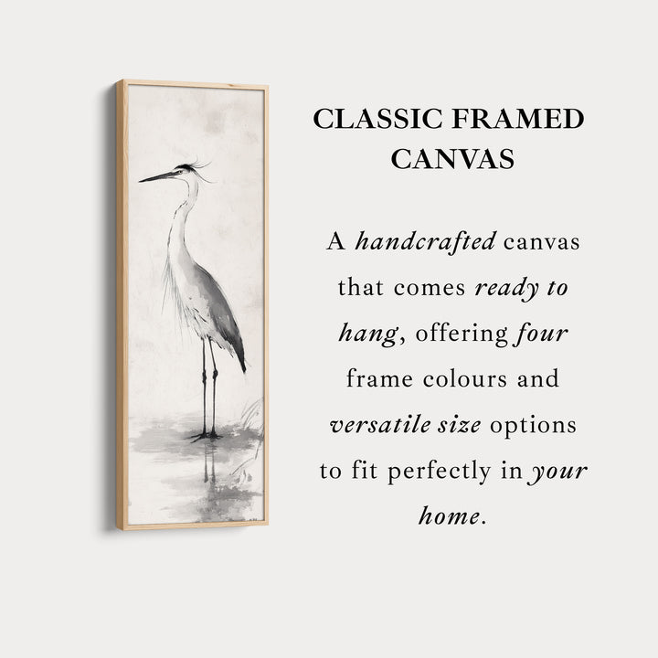 Neutral Heron Narrow Tall Wall Art Large Framed Picture