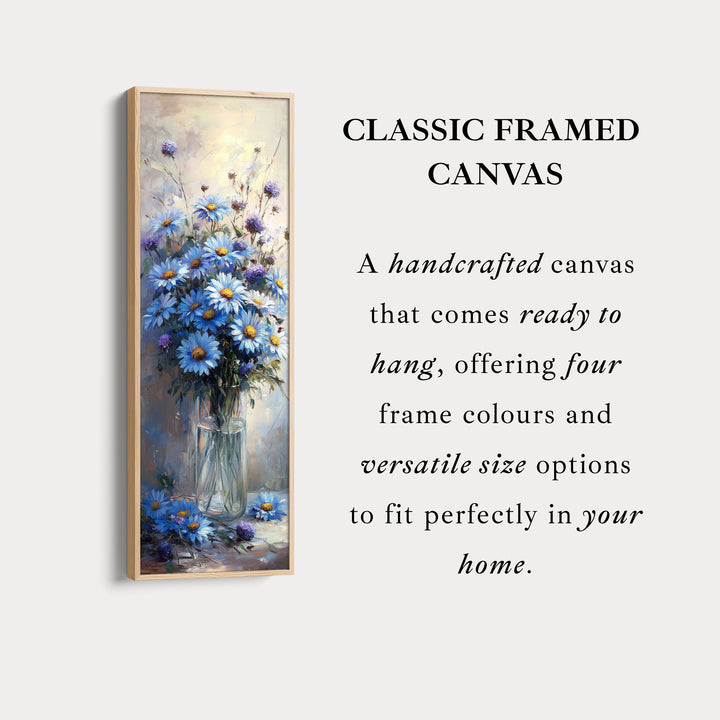 Blue Daisies Vertical Tall Wall Art Large Framed Canvas