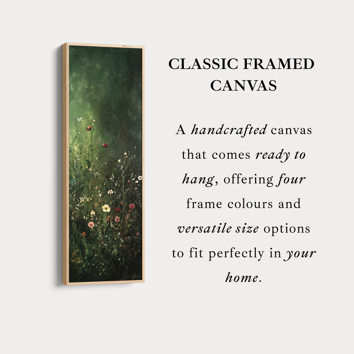 Vintage Wild Flowers Dark Green Vertical Wall Art - Tall Long Narrow Vertical Wall Decor