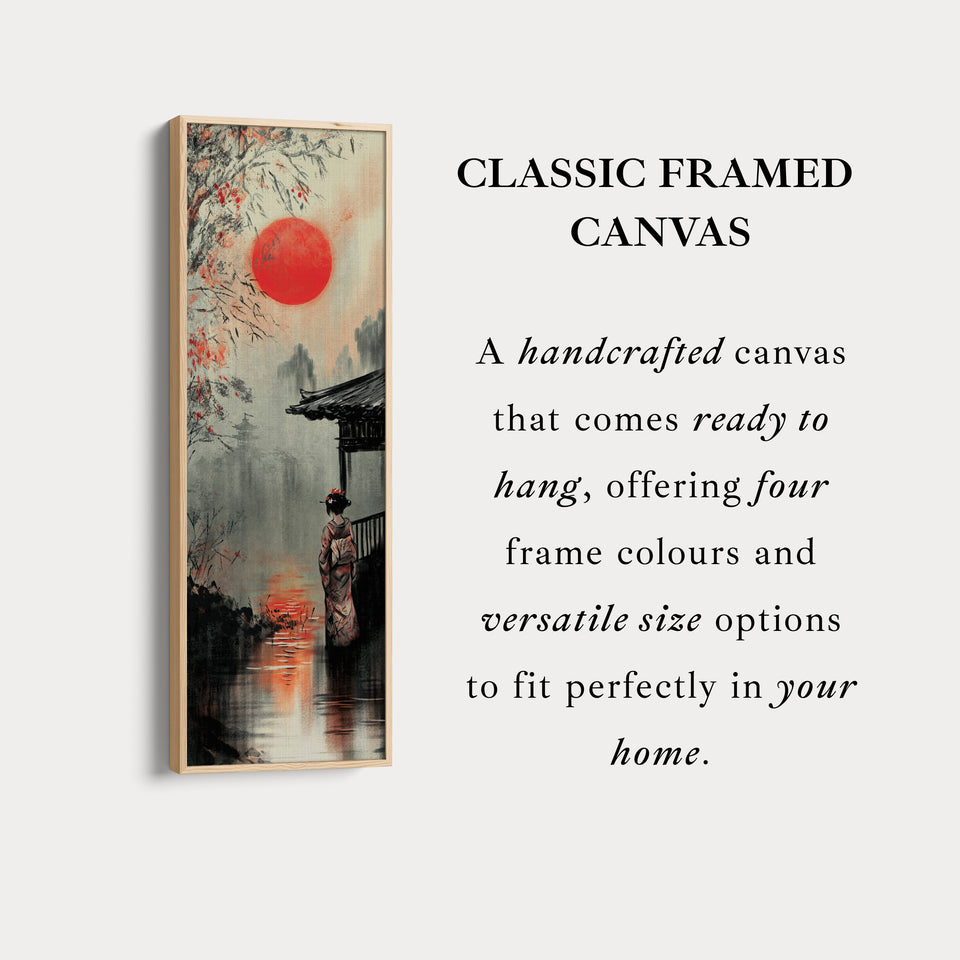 Japanse Geisha Lang Smal Ingelijst Canvas Muurkunst Voor Woonkamer