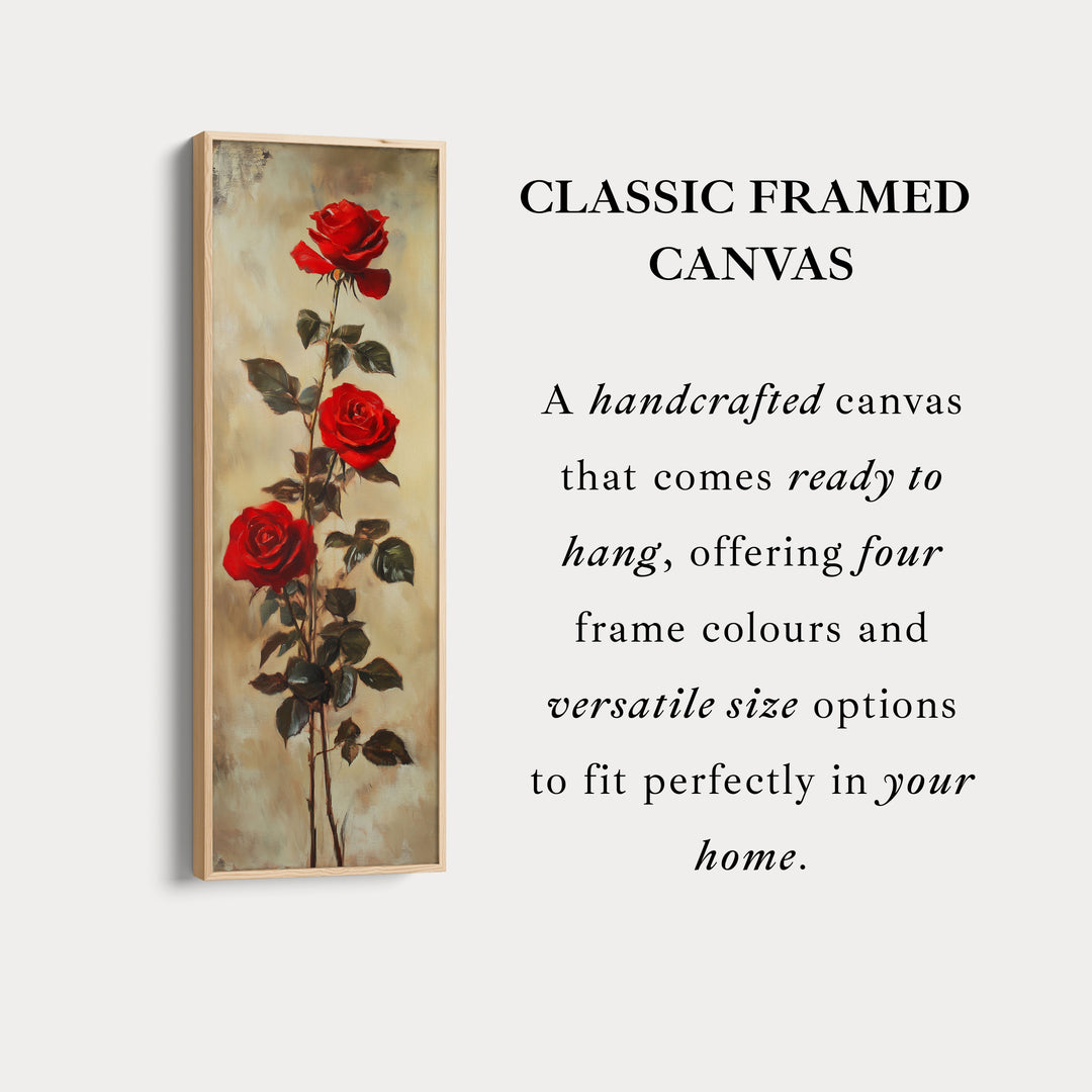 Roses rouges longues toile encadrée étroite pour salon