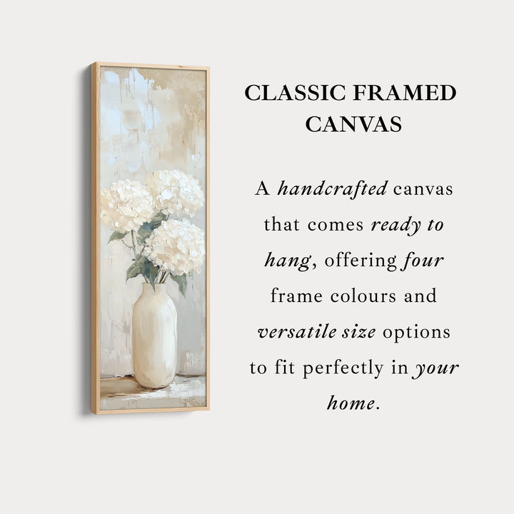 Tall Vertical Framed Canvas Beige Hydrangeas