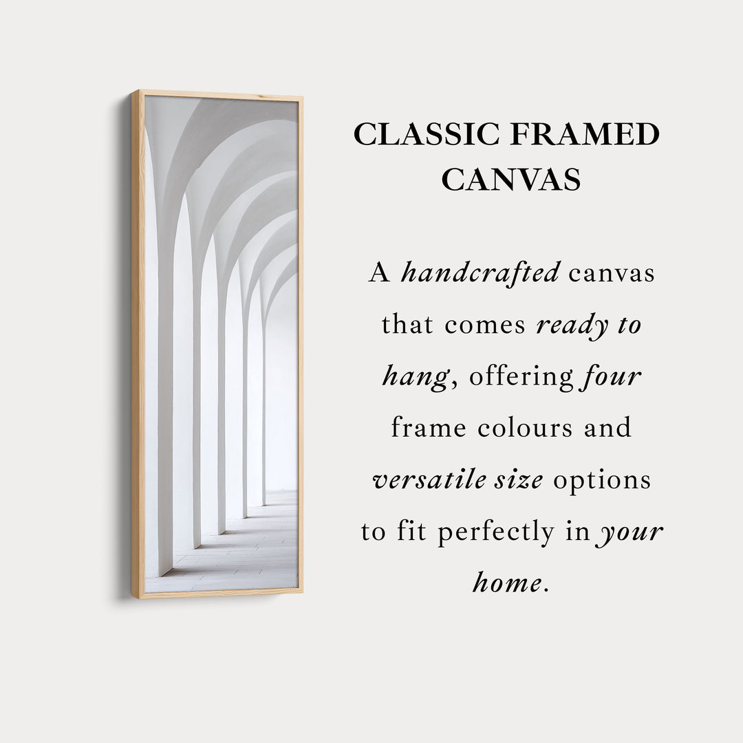 Longue toile verticale encadrée art mural minimaliste arche blanche