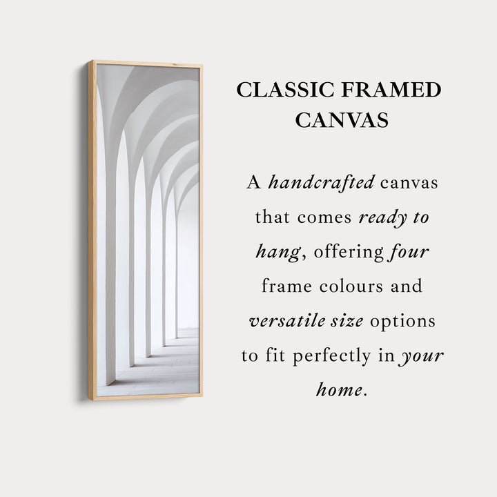 Longue toile verticale encadrée art mural minimaliste arche blanche