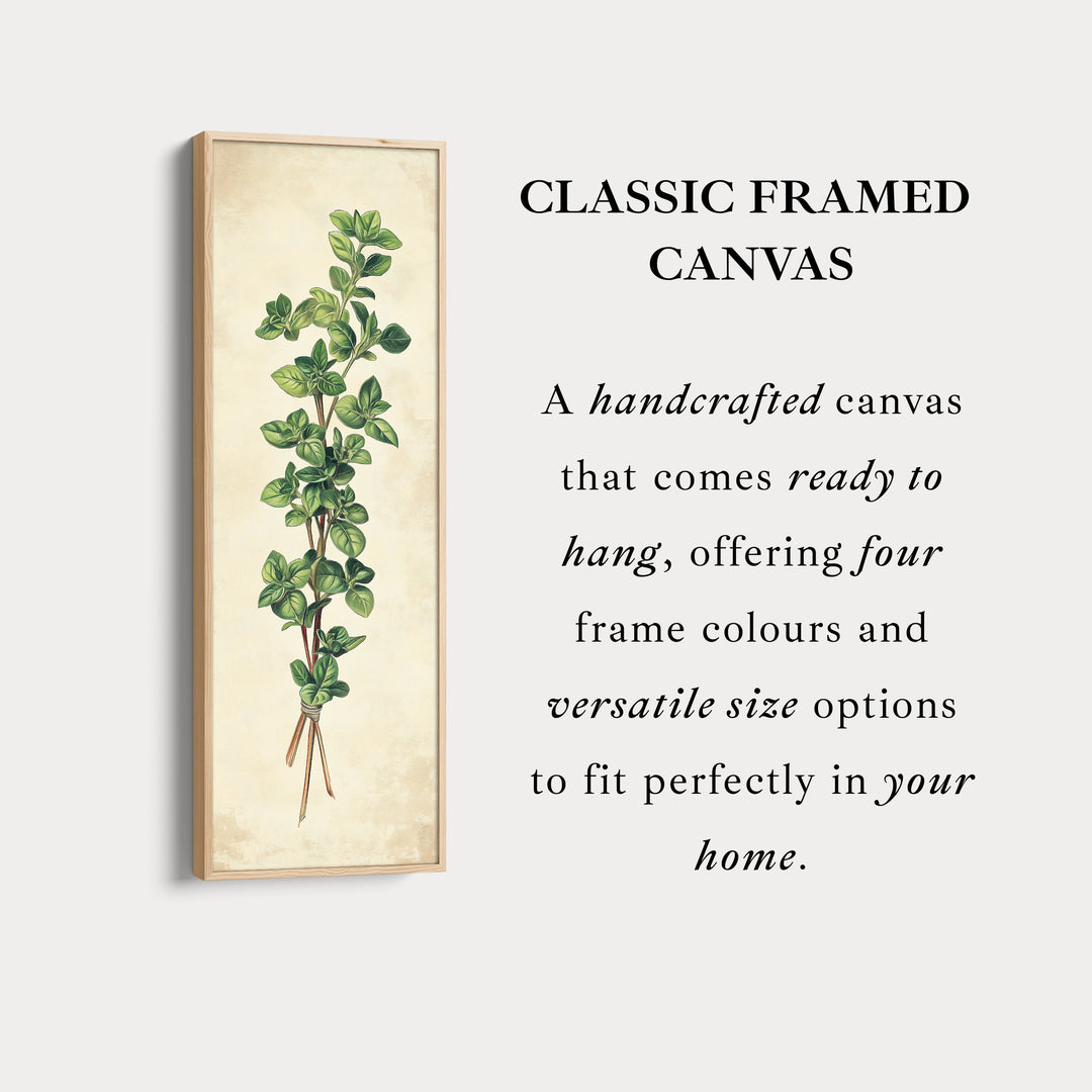 Décoration murale pour cuisine, toile encadrée verticale à l'effigie de marjolaine.