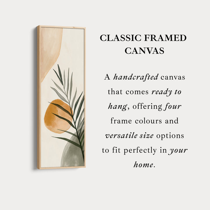 Vertical Beige & Green Botanical Abstract Long Framed Canvas