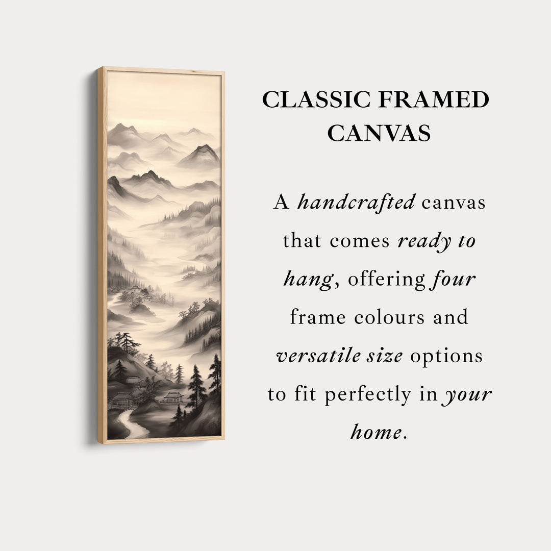 Vertical Chinese Landscape Painting Long Framed Canvas Decor