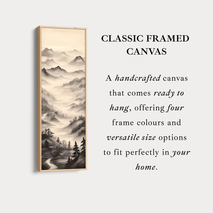 Vertical Chinese Landscape Painting Long Framed Canvas Decor