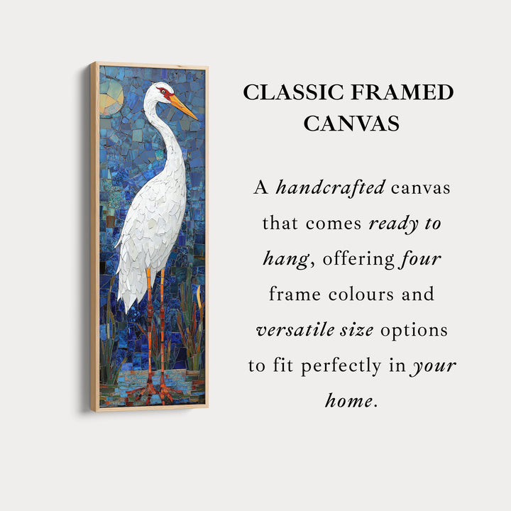 Vertical Hallway Mosaic White Crane Wall Art Long & Narrow