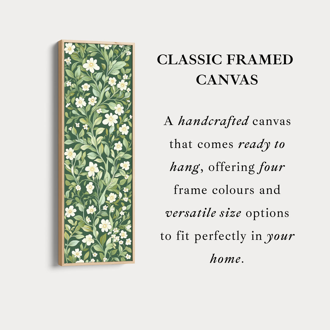 Toile encadrée verticale étroite à motifs floraux blancs et verts