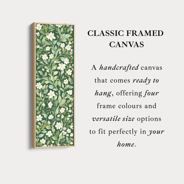 Toile encadrée verticale étroite à motifs floraux blancs et verts