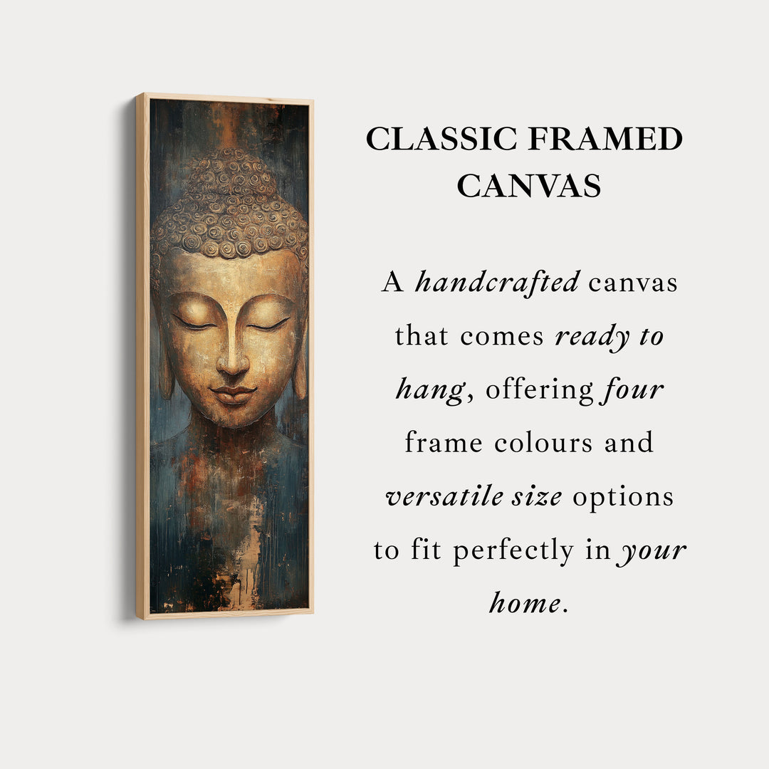 Golden Buddah Vertical Long Framed Canvas Wall Art