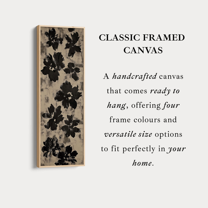 Black Abstract Floral Vertical Long Framed Canvas Wall Art