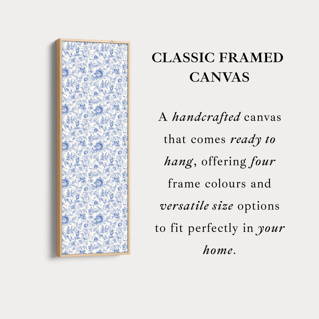 Vertical Floral Long Wall Art Blue & White Peonies