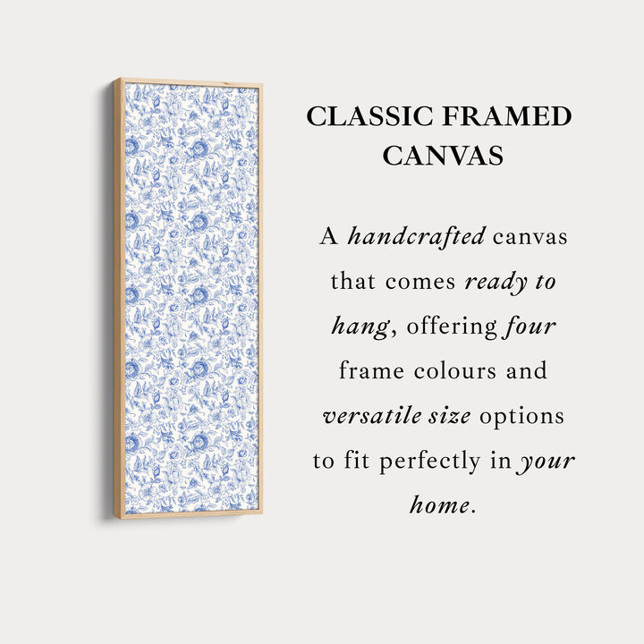 Vertical Floral Long Wall Art Blue & White Peonies