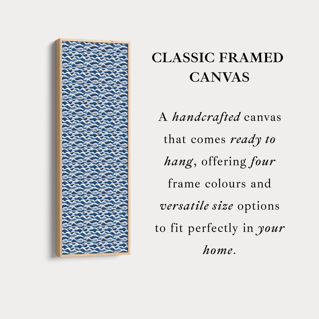 Japandi Blue Wave Vertical Tall Framed Wall Decor