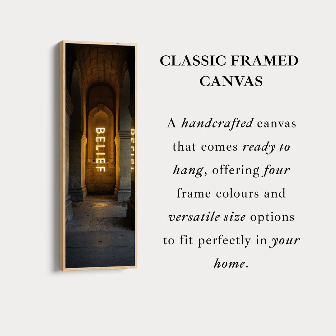 Long Vertical Wall Decor - Belief Framed Canvas