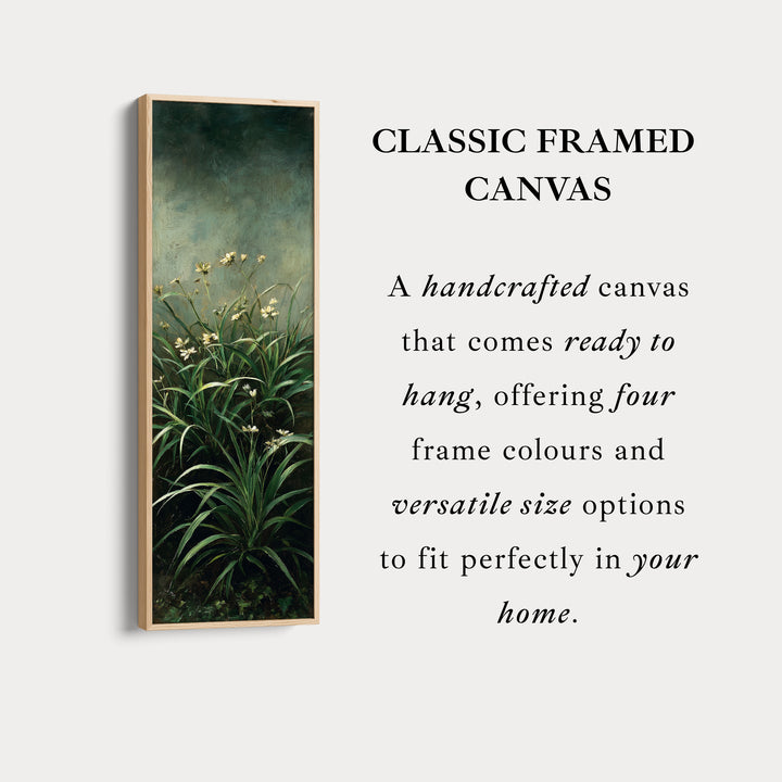 Flowers in Green Vertical Framed Canvas Art for Narrow Spaces