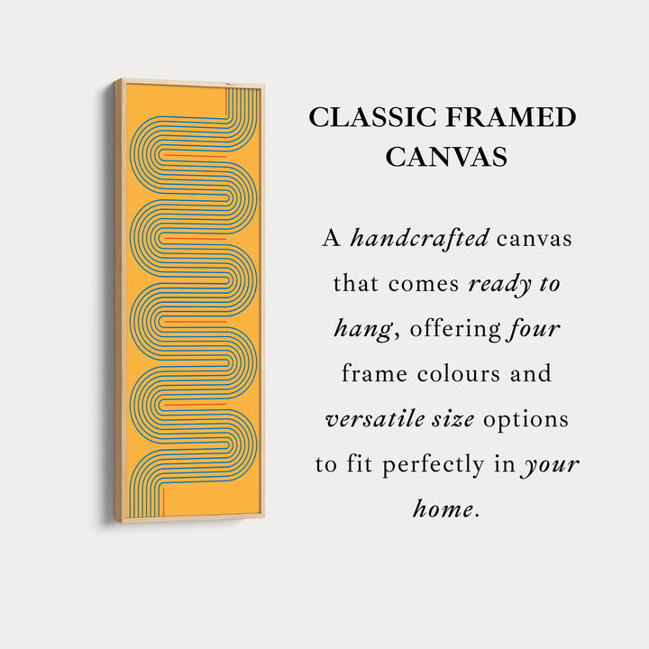 Playful Retro Curves Mustard Vertical Framed Canvas for Bedroom or Creative Workspace