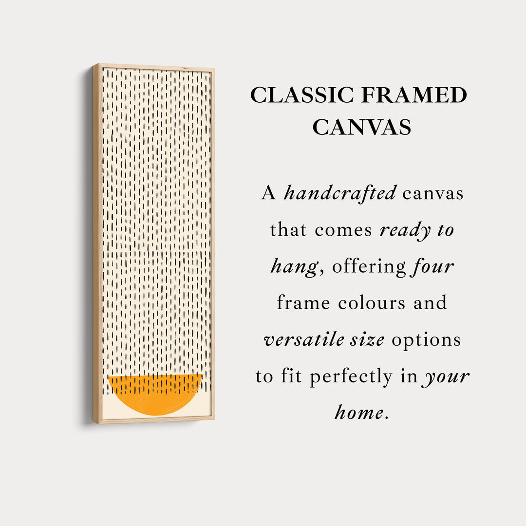 Minimalist Orange Half Circle Vertical Framed Canvas Wall Art for Hallway or Bedroom