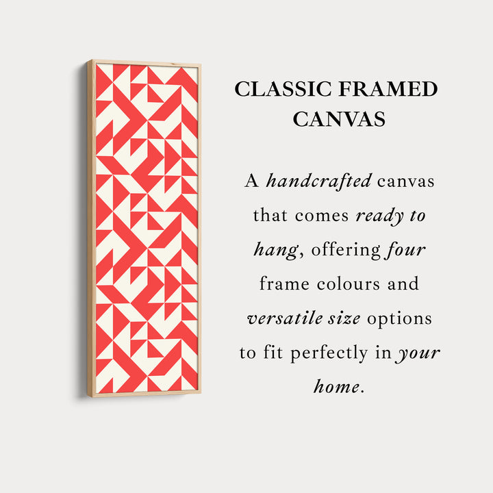 Art mural sur toile encadrée verticale avec triangles rouges audacieux pour salon ou studio