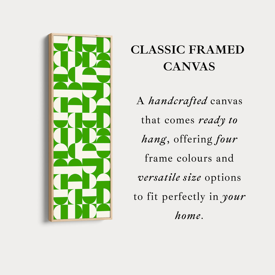 Geometric Green Circles Vertical Framed Canvas Wall Art for Hallway or Office
