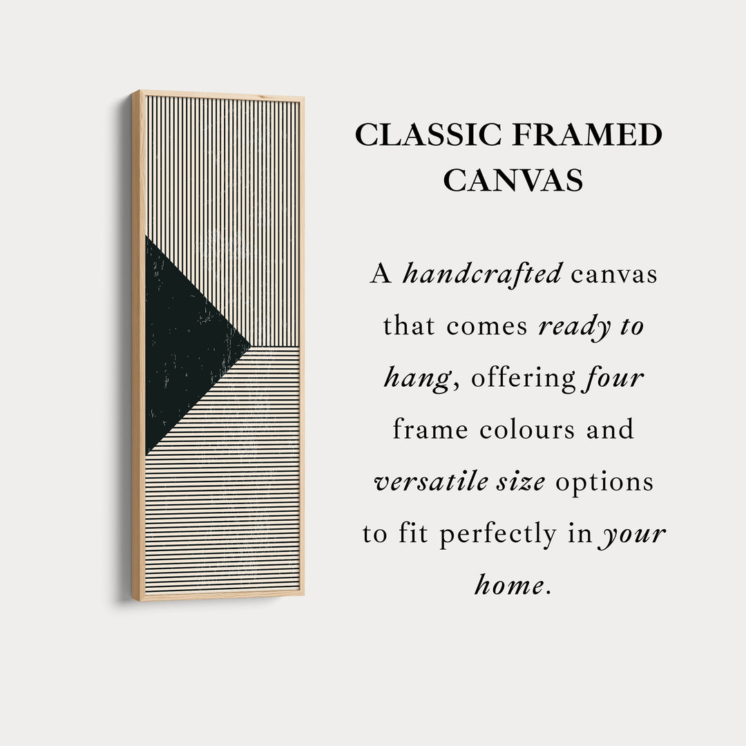 Minimalist Black and Beige Stripes Vertical Framed Canvas Wall Art for Hallway or Office