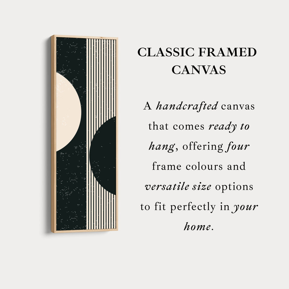 Split Circle Minimalist Vertical Framed Canvas Wall Art for Hallway or Office