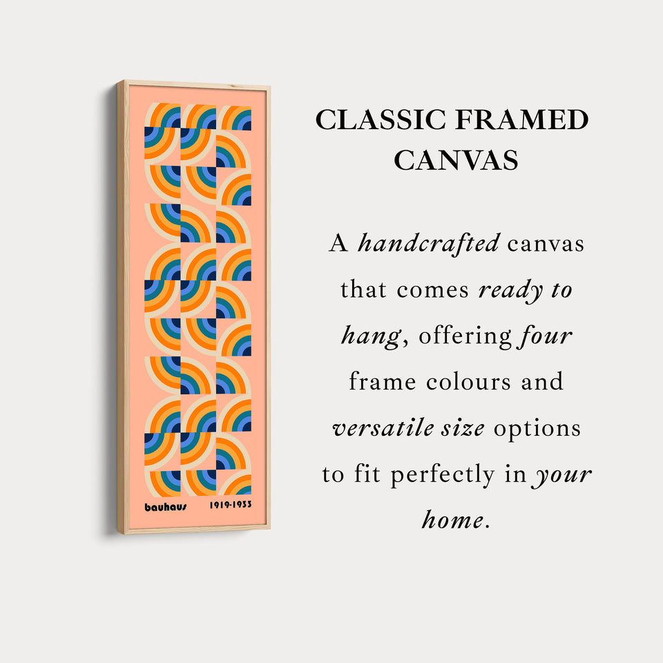 Vibrant Bauhaus Rainbow Arches Vertical Framed Canvas Wall Art for Living Room or Office