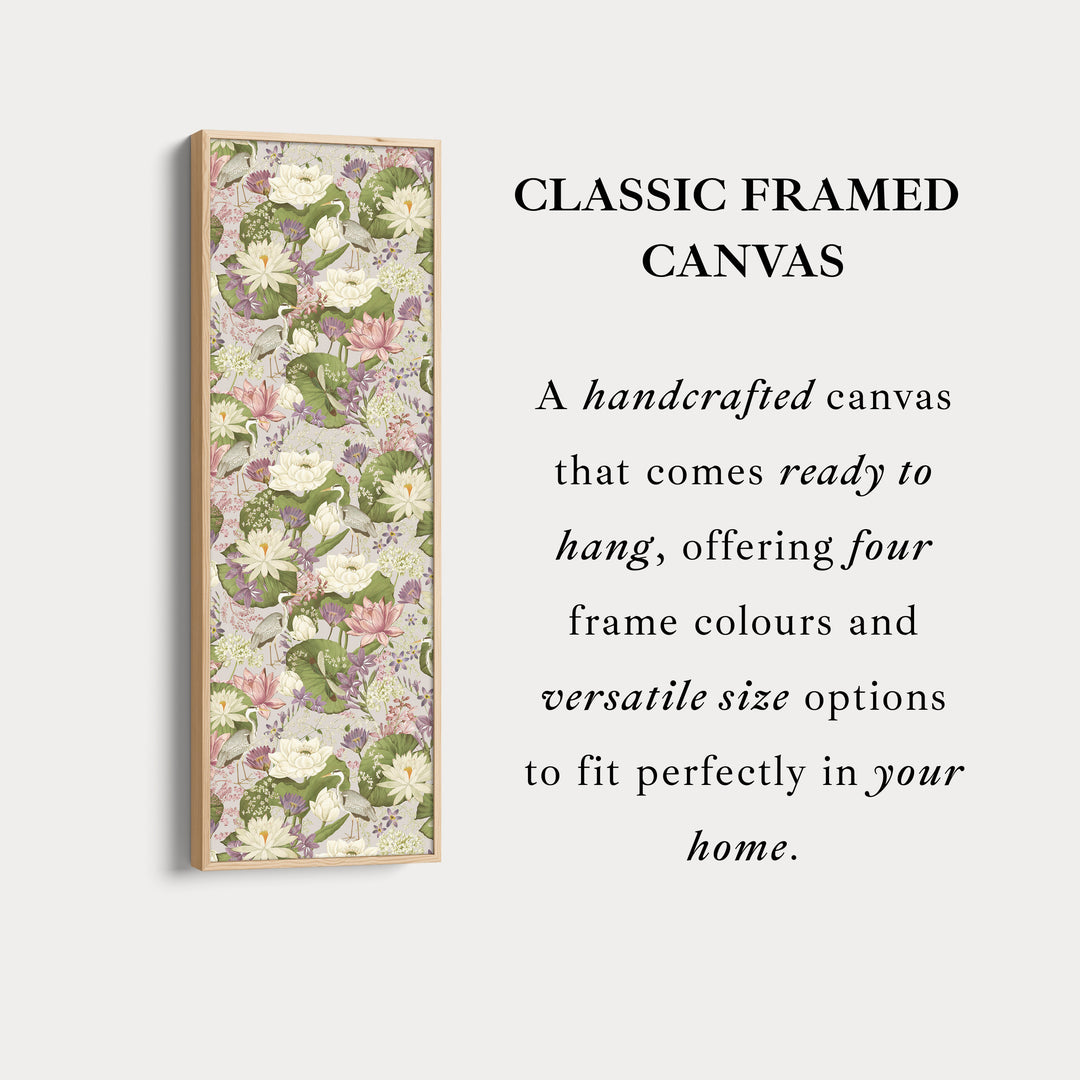 Vertical Framed Canvas Botanical Lotus Narrow Wall Art For Bedroom