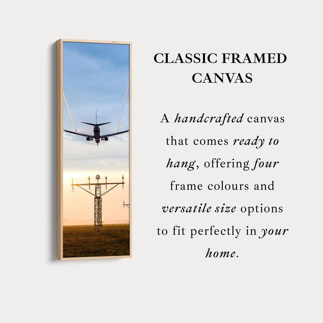 Long Vertical Canvas Airplane Landing Narrow Wall Art For Office