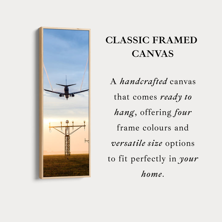 Long Vertical Canvas Airplane Landing Narrow Wall Art For Office