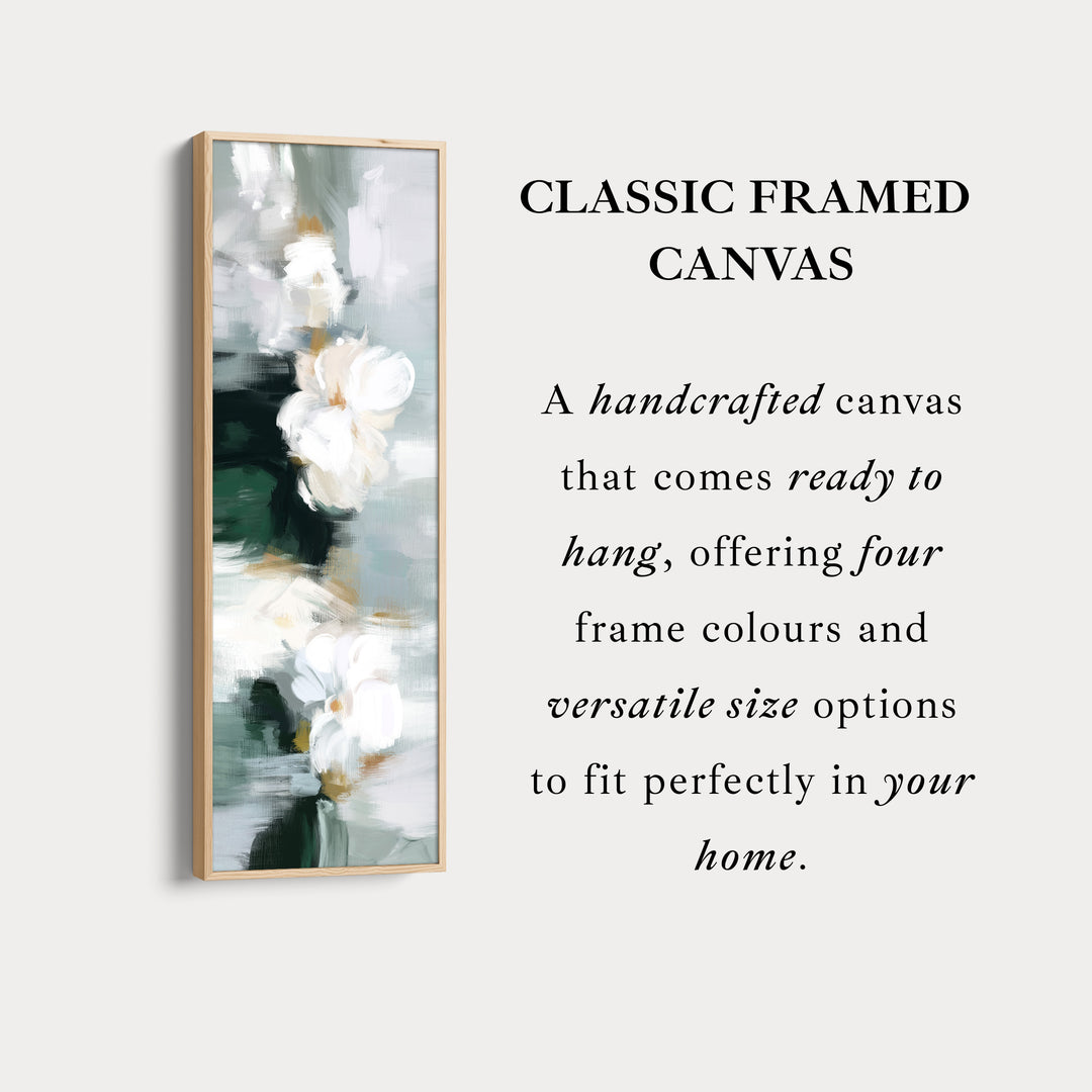 Vertical Wall Art White Floral On Deep Green For Bedroom Or Hallway
