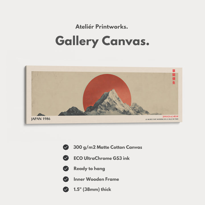 Retro Japan Mountain – Long Narrow Canvas Wall Art - Japandi Mountain Sunset Print