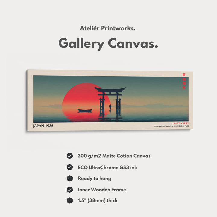 Torii Gate at Sunset – Long Narrow Japanese Wall Art - Tranquil Red Sun Canvas Print
