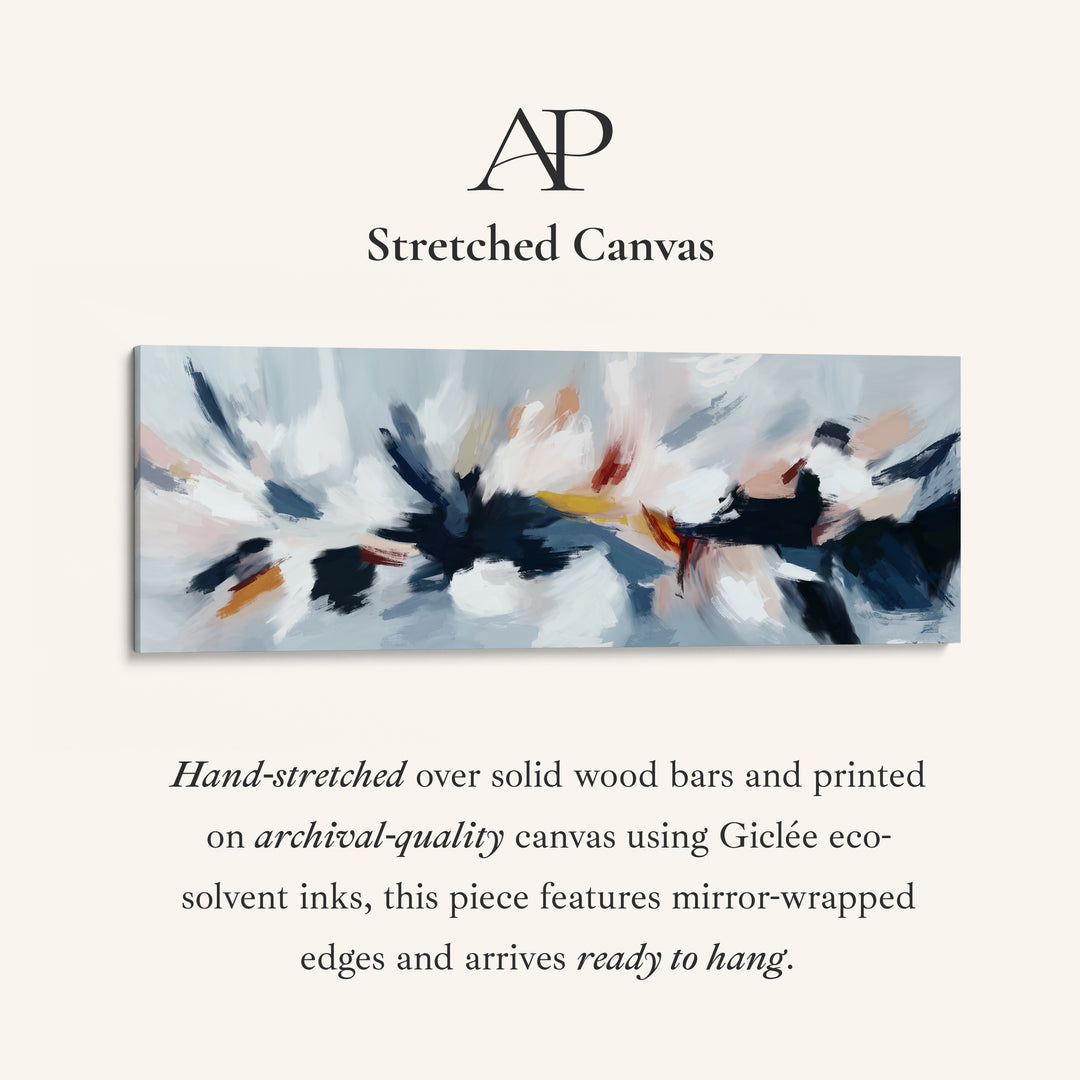 Abstract Blue, White & Pink Horizontal Long Wall Art