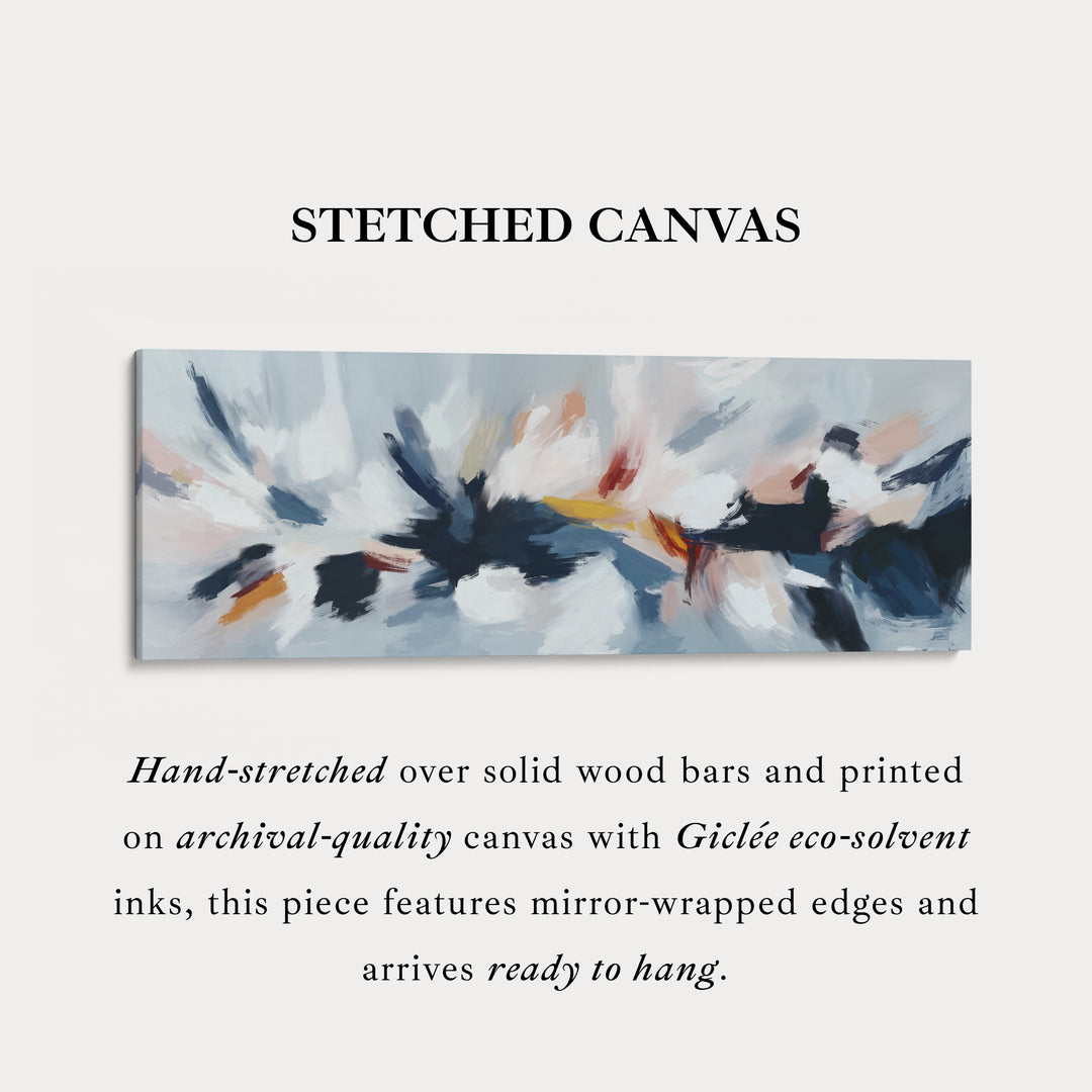 Abstracte blauwe, witte en roze horizontale lange wanddecoratie